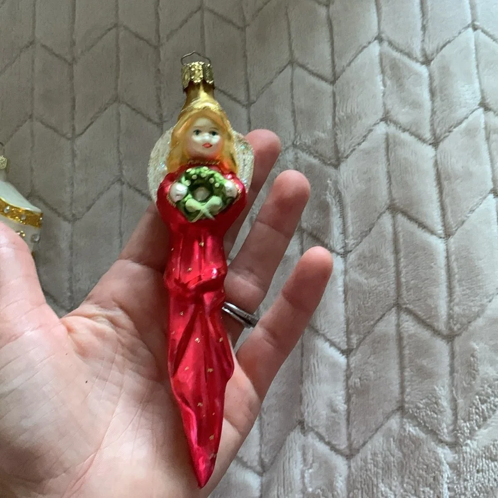 Set of 3 Lillian Vernon Glass Nutcracker angel & heel Ornaments Made‎ in Germany
